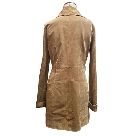 Twiggy Womens Leather Coat with Wool Blend Knit Sleeves Hip Length Retro Size M - Picture 6 of 16